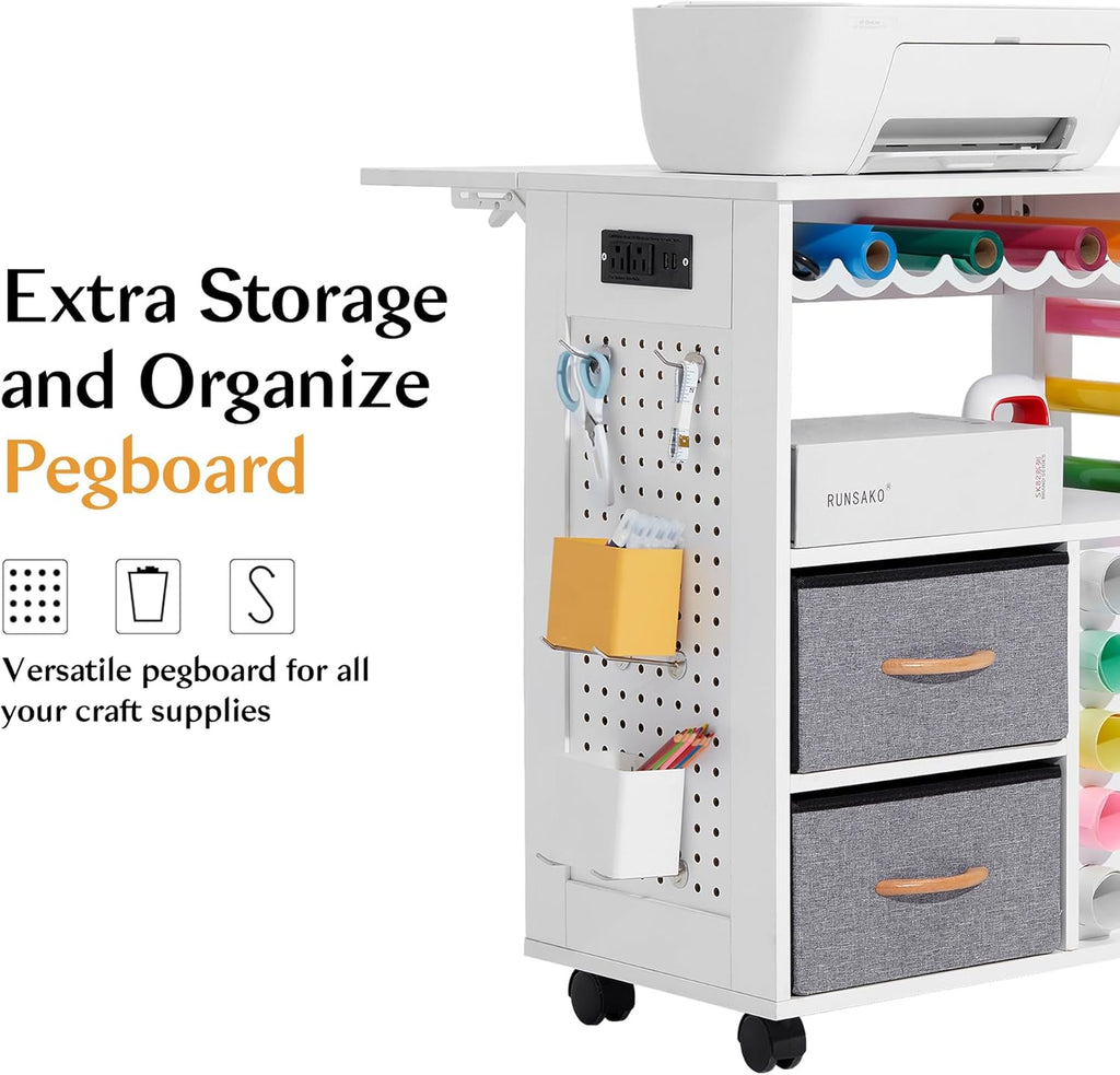 Rolling Craft Cart with Storage Table and Foldable Cabinets G97936