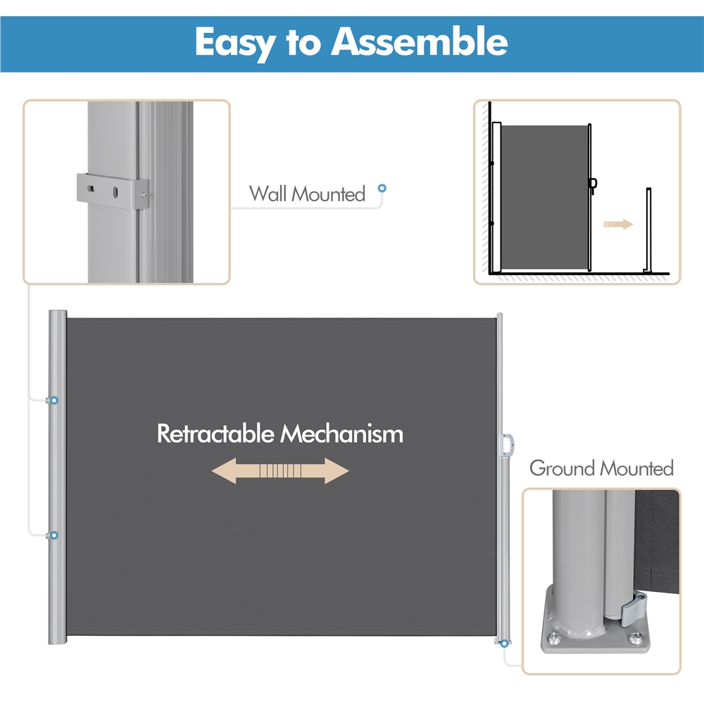 118 x 71" Retractable Side Awning, Dark Gray E6612