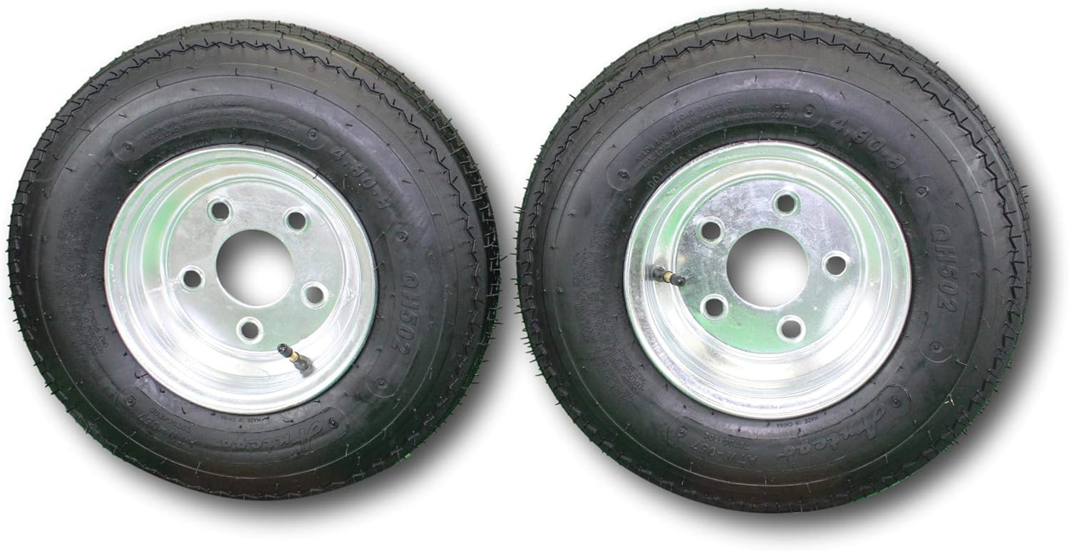2-Pack Trailer Tire & Rim Set, 480-8 4.80-8, Load Range C, 6 Ply, 5 Lug Galvanized Alloy Wheels J893