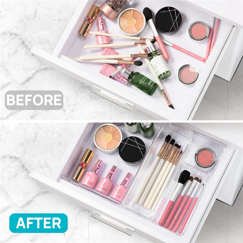 15PCS Clear Plastic Drawer Organizer Set Storage Bins E206