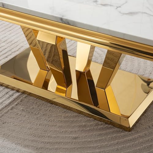 4 Piece Faux Marble Coffee Table Set with Gold Stainless Steel Base O6008