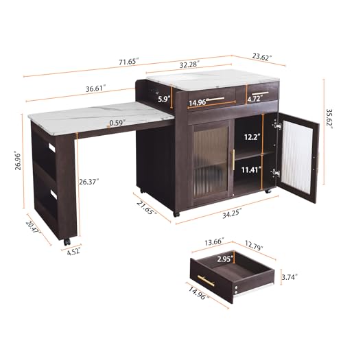 Extendable Kitchen Island on Wheels with Power Outlet and Storage Cabinet and Drawers Y8288
