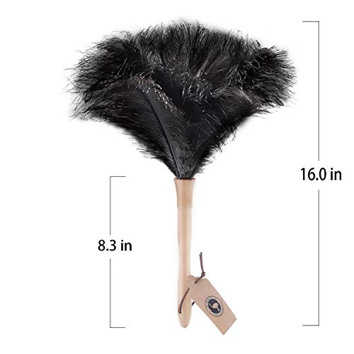 Black 16" 2Pieces Ostrich Feather Duster with Wooden Handle I622566