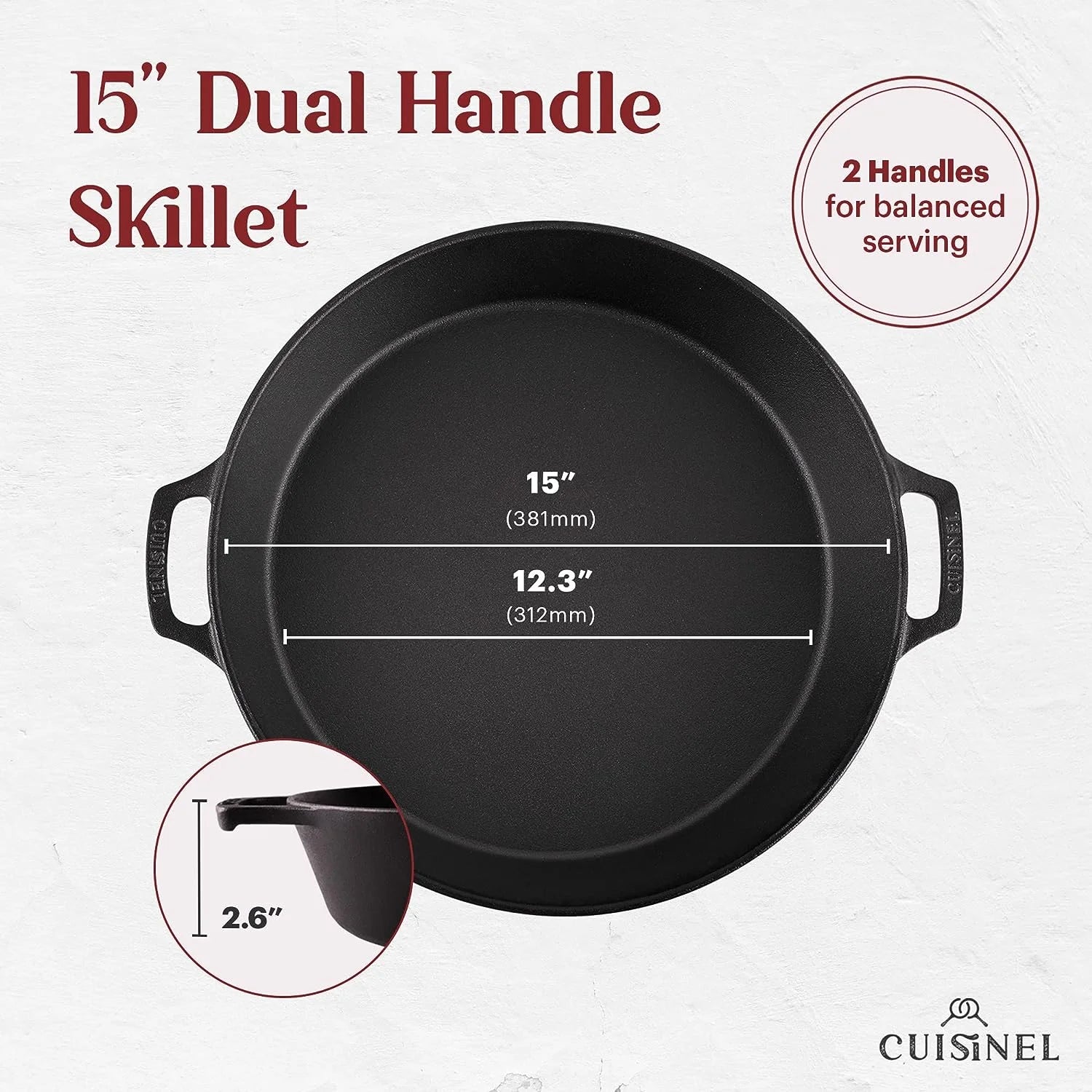 15" Lidded Cast Iron Skillet with Silicone Handle Covers L83852
