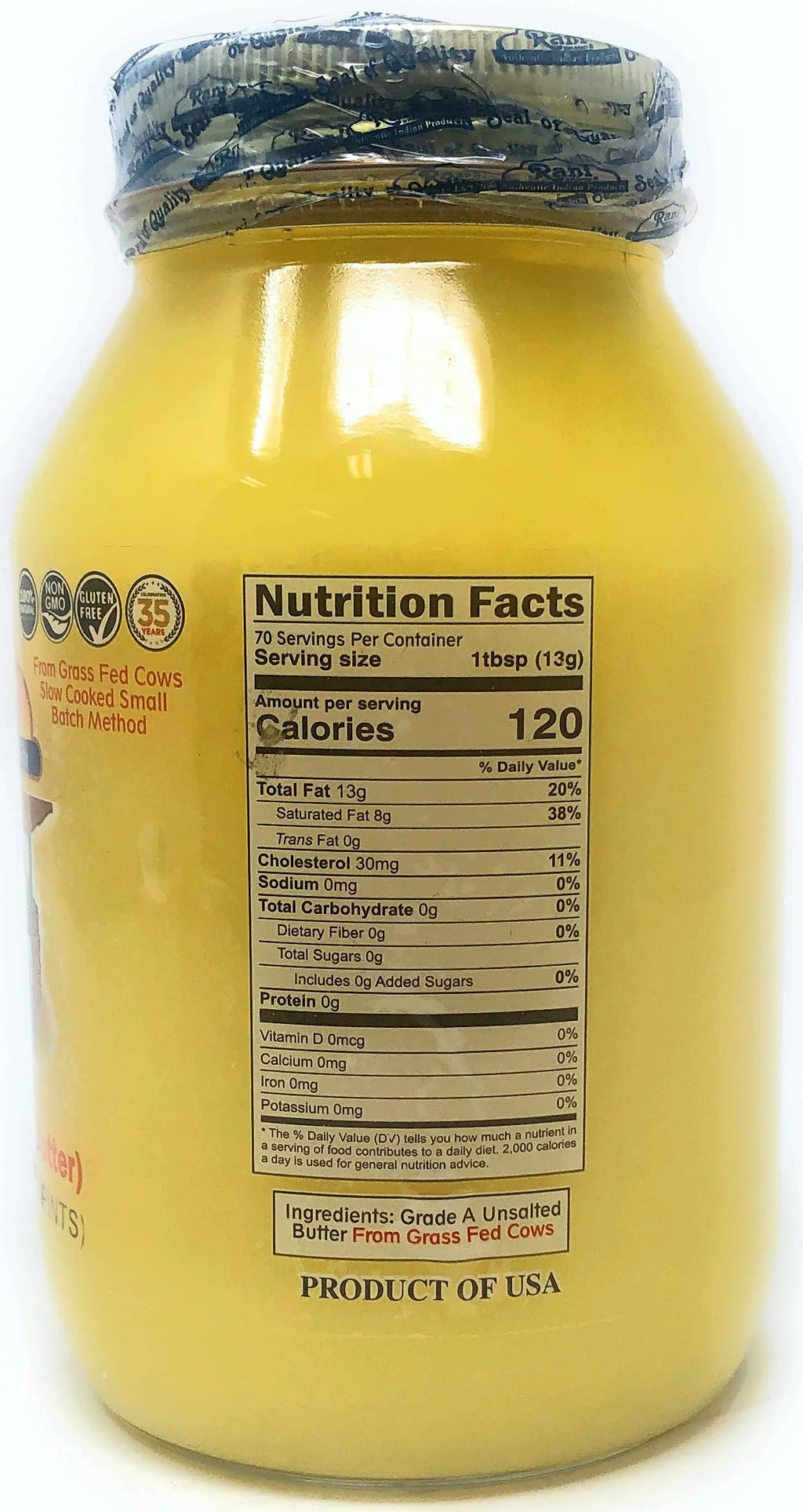 Pure Ghee Clarified Butter 2lbs (32oz) Glass Jar E286