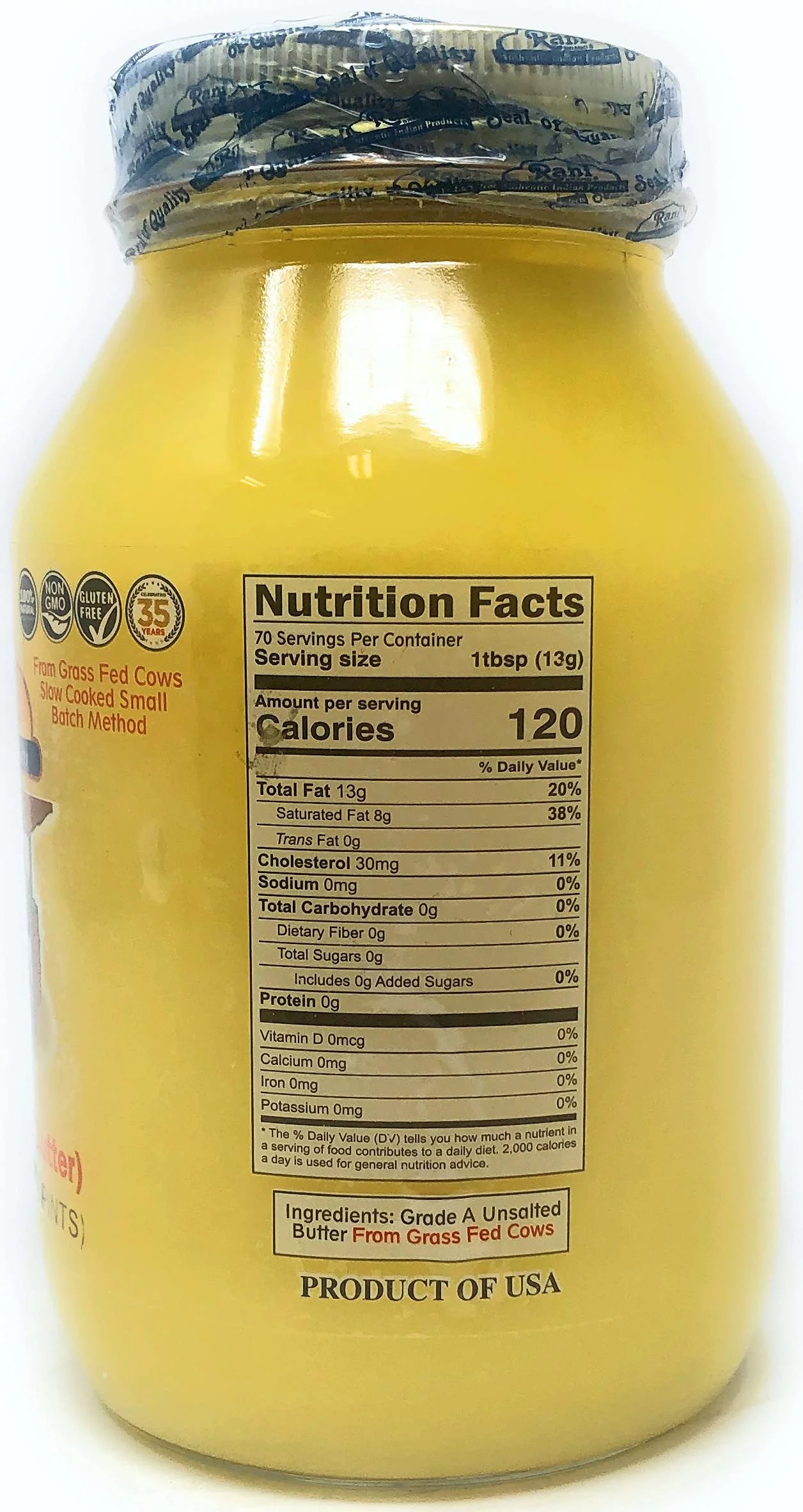 Pure Ghee Clarified Butter 2lbs (32oz) Glass Jar E286