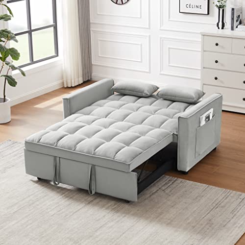 Grey Velvet 3 in 1 Convertible Sleeper Sofa with Pullout Bed H74465