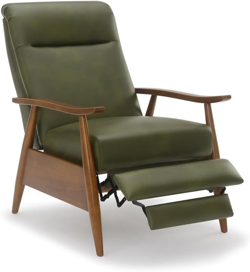 Fern Green Faux Leather Wood Arm Push Back Recliner I293