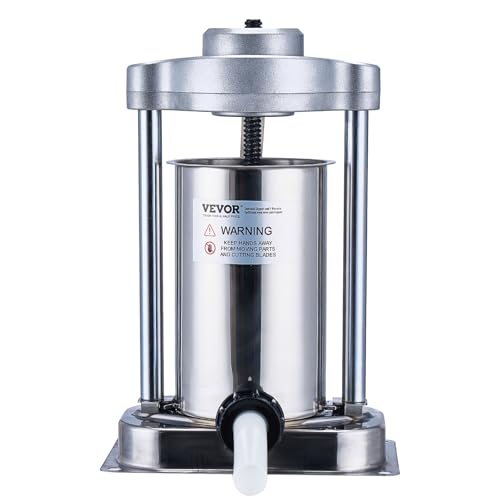 7 L / 15 LBS Vertical Manual Sausage Stuffer, 304 Stainless Steel, 5 Stuffing Tubes C75526