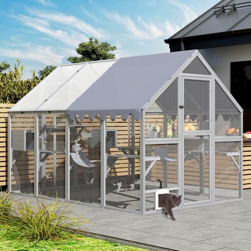 Grey Extra Large Wooden Outdoor Cat Enclosure with Canopy C59261