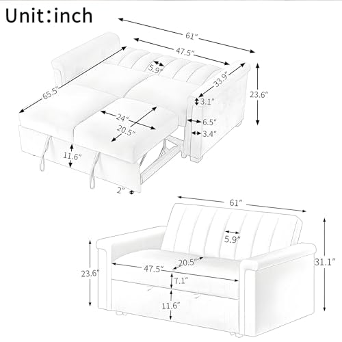Gray Convertible Sofa Bed with Adjustable Backrest W145919