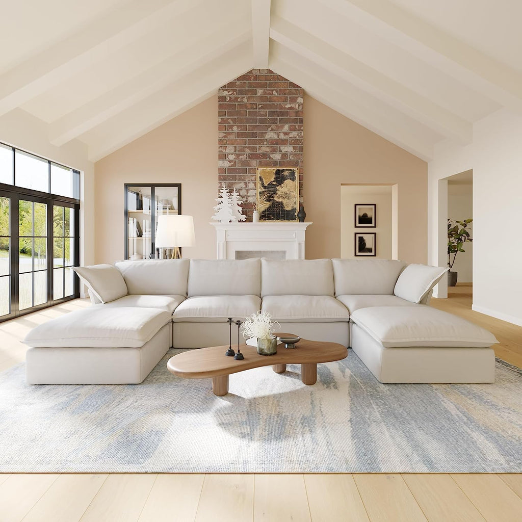 Beige U Shape Sectional Sofa with Ottomans H192961