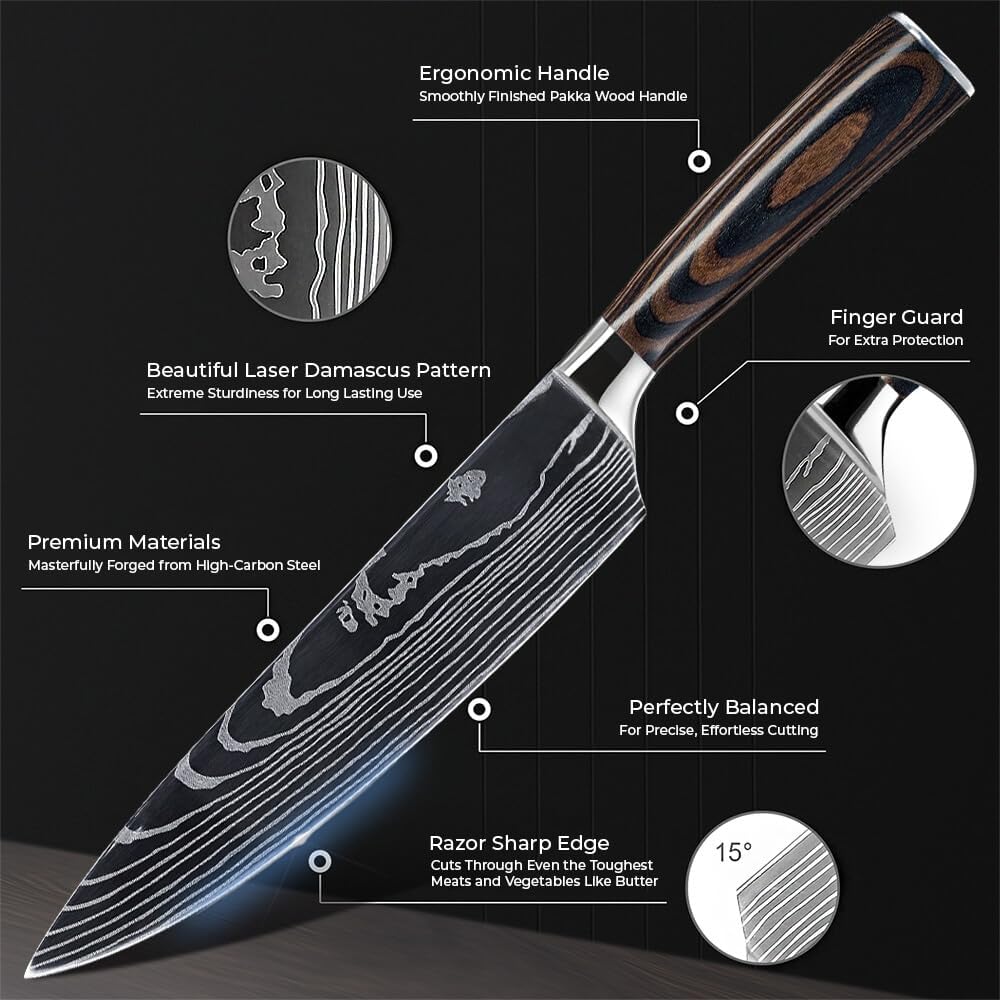 8-piece Japanese Kitchen Knife Set with Damascus Pattern Q7059