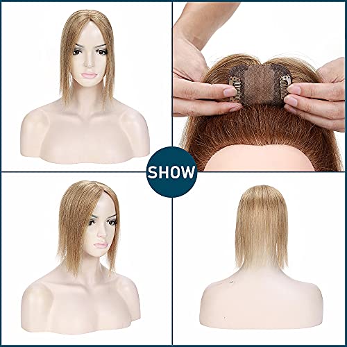 100% Real Human Hair Topper with Silk Base 3 Clips C61151