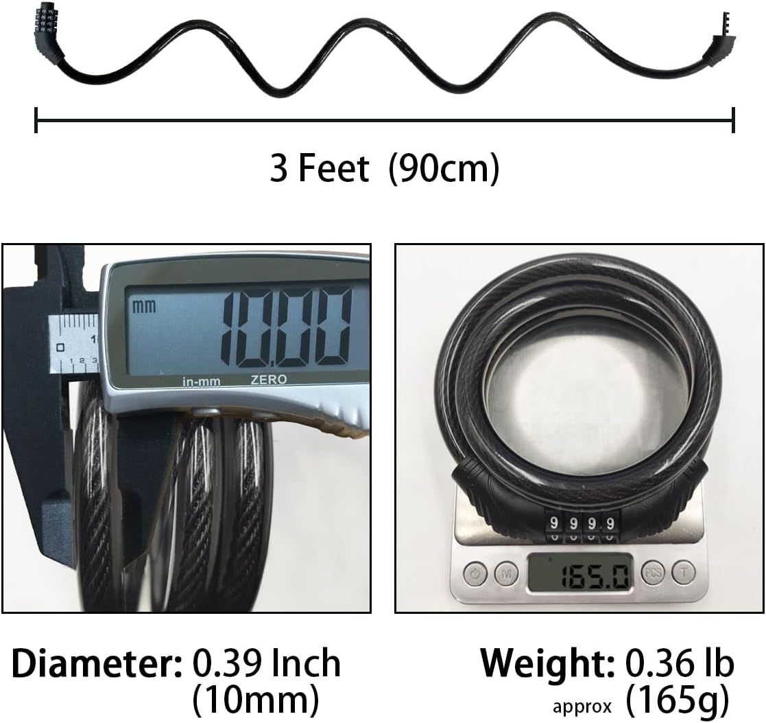 4 Digit 3 Feet Long Resettable Cable Bike Lock P531
