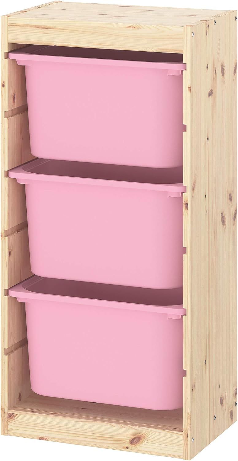 Light white stained pine/pink storage combination with boxes, 44x30x91 cm L306