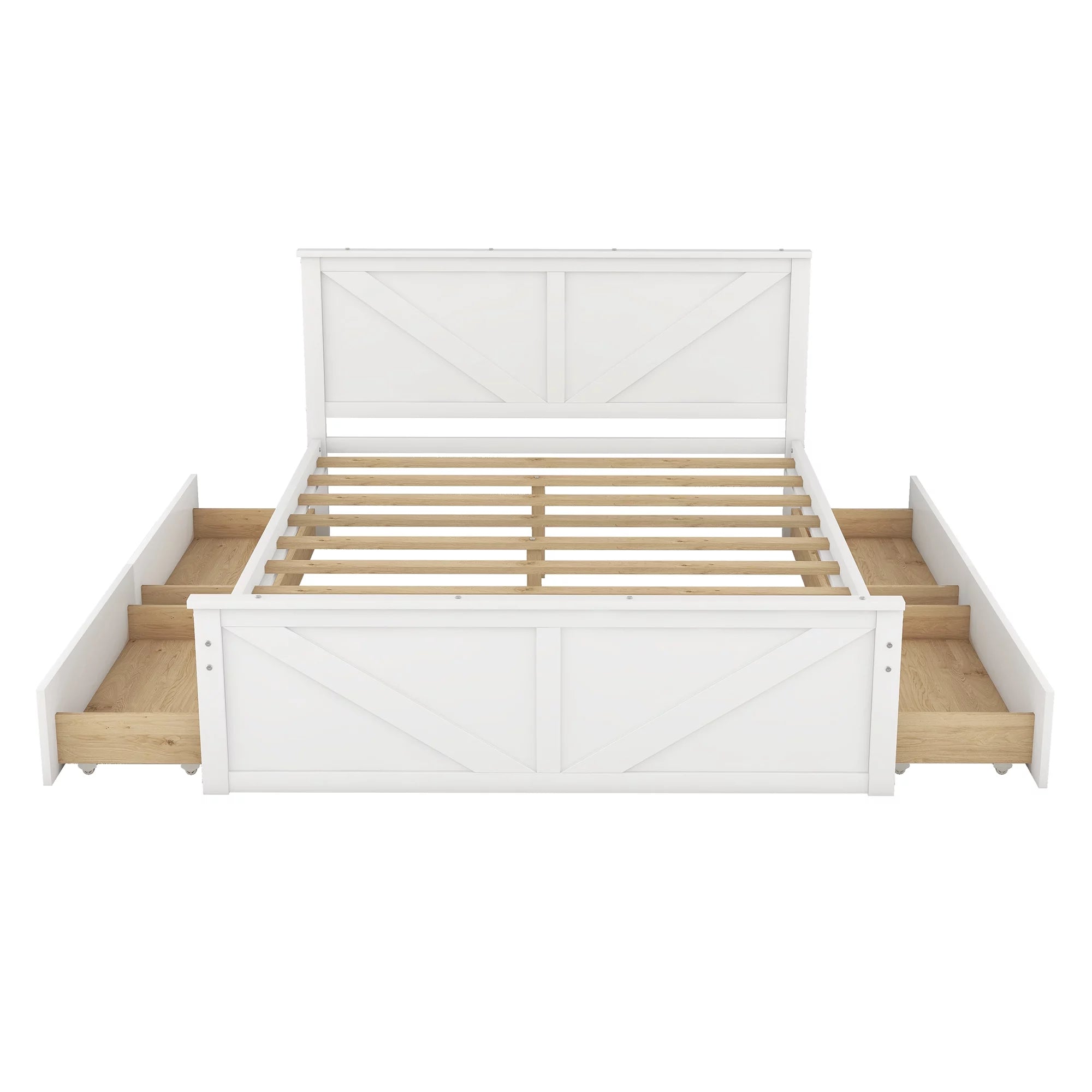 White Queen Platform Bed Frame with 4 Storage Drawers K547