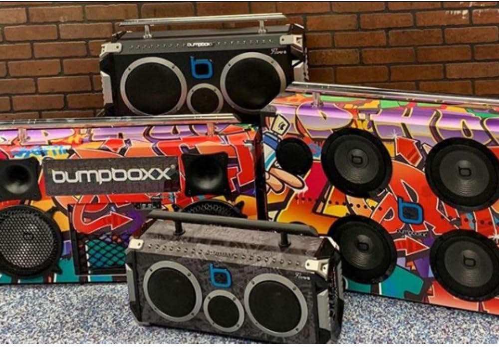 Blue Retro Bluetooth Boombox Speaker with Wireless Microphone E496