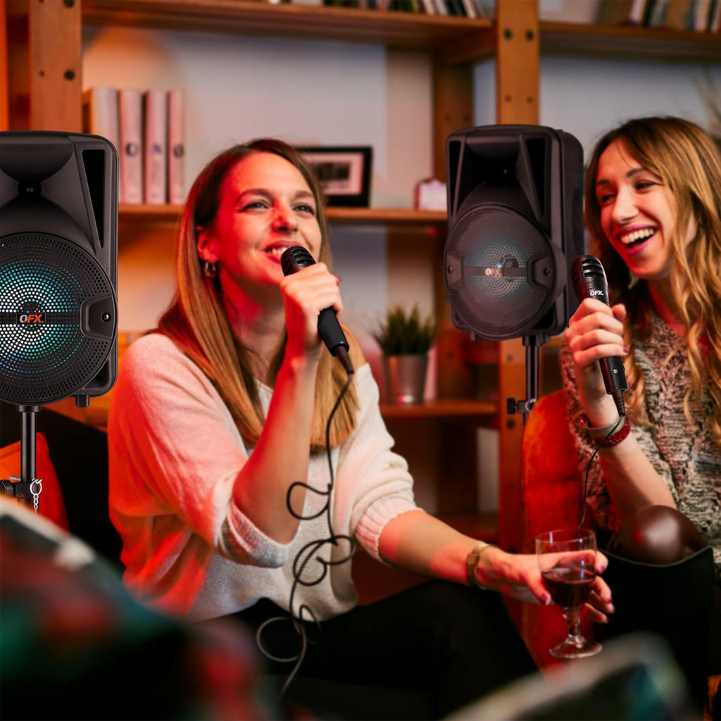 8-Inch TWS Bluetooth Stereo PA System with 2 Speakers, 2 Microphones, 2 Stands, and Remote Control V845807