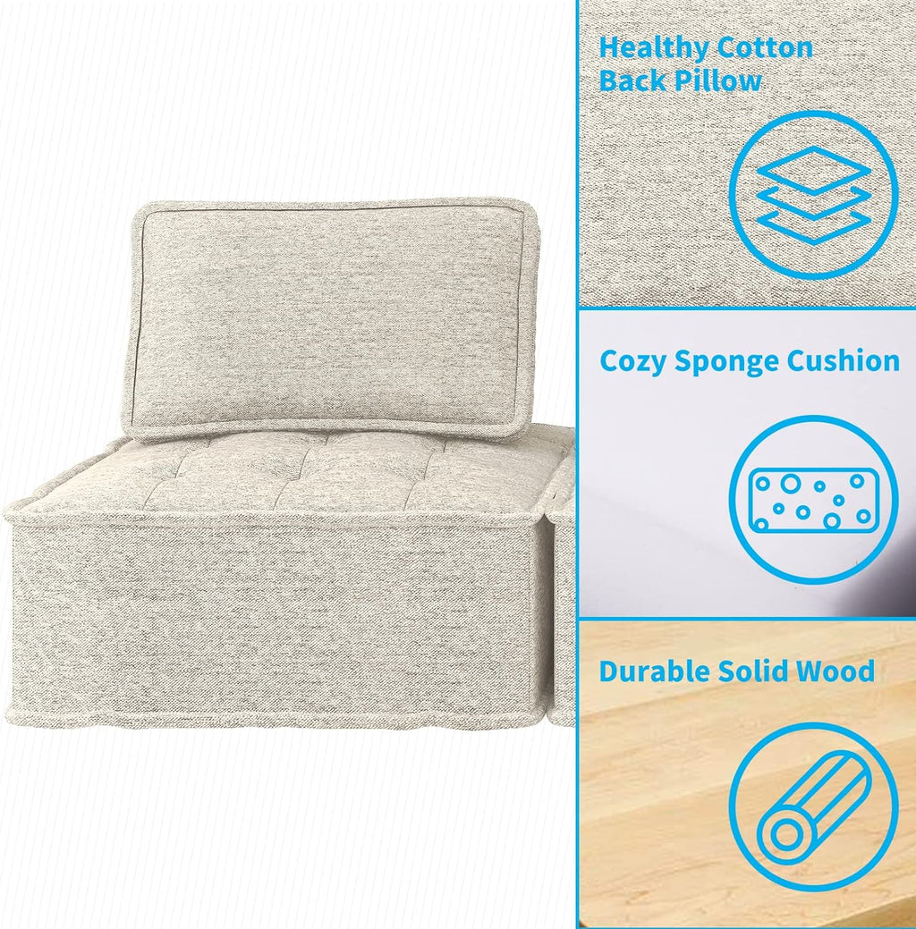 Beige Armless Floor Sofa 2PCS Modular with Removable Back Cushion P966
