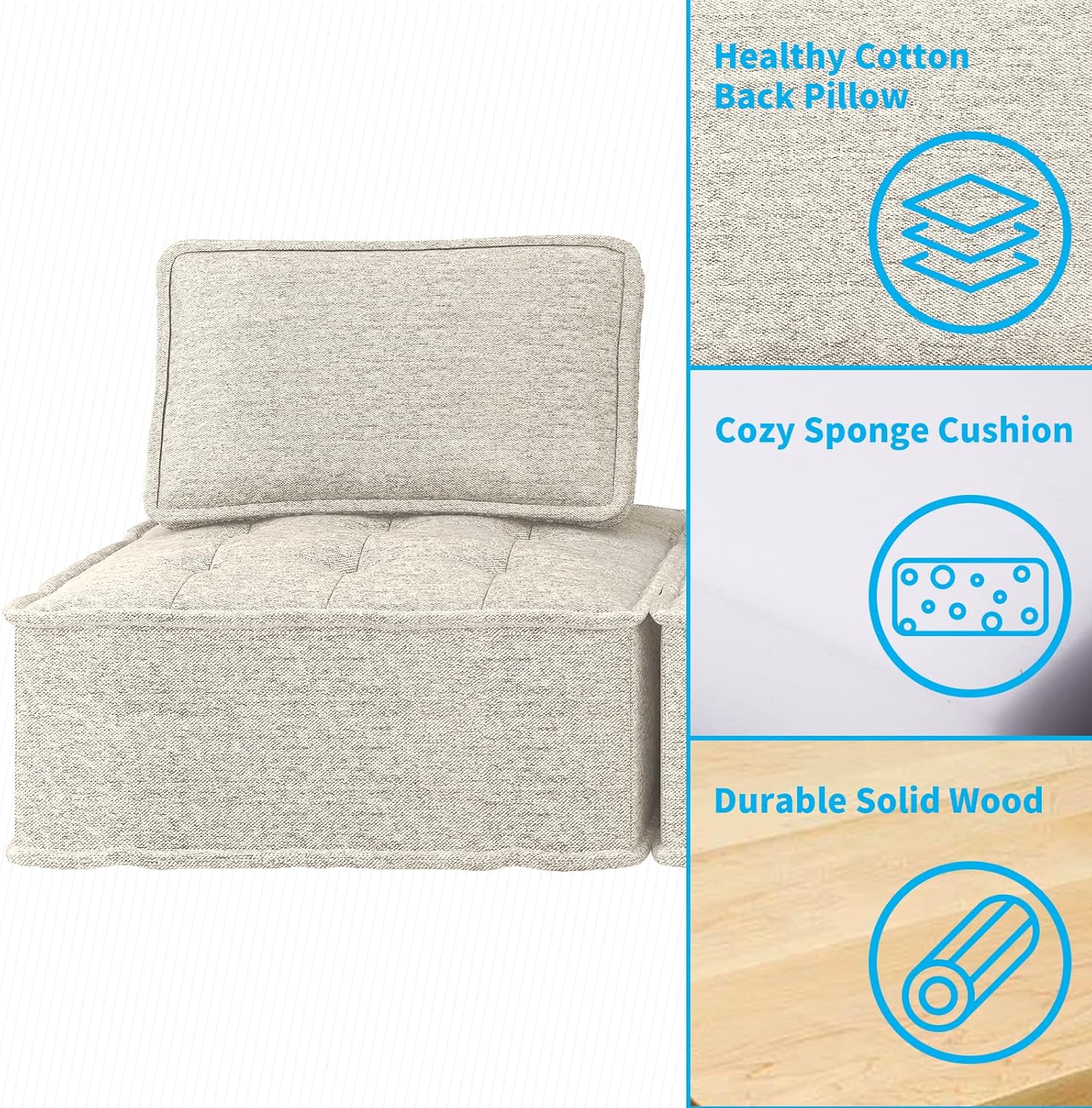 Beige Armless Floor Sofa 2PCS Modular with Removable Back Cushion P966