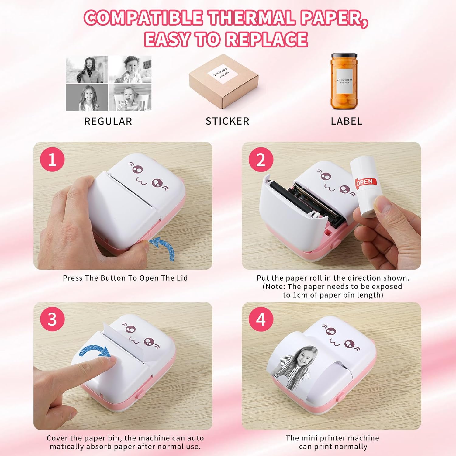 Mini Portable Thermal Printer with 7 Rolls Paper D50301