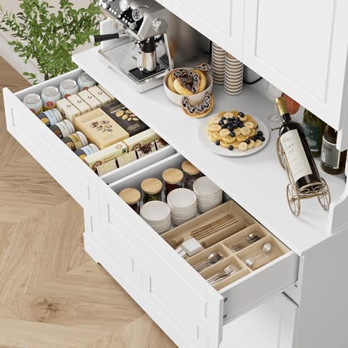 74" Tall Pantry Cabinet with 6 Doors and 2 Drawers, Grey T855