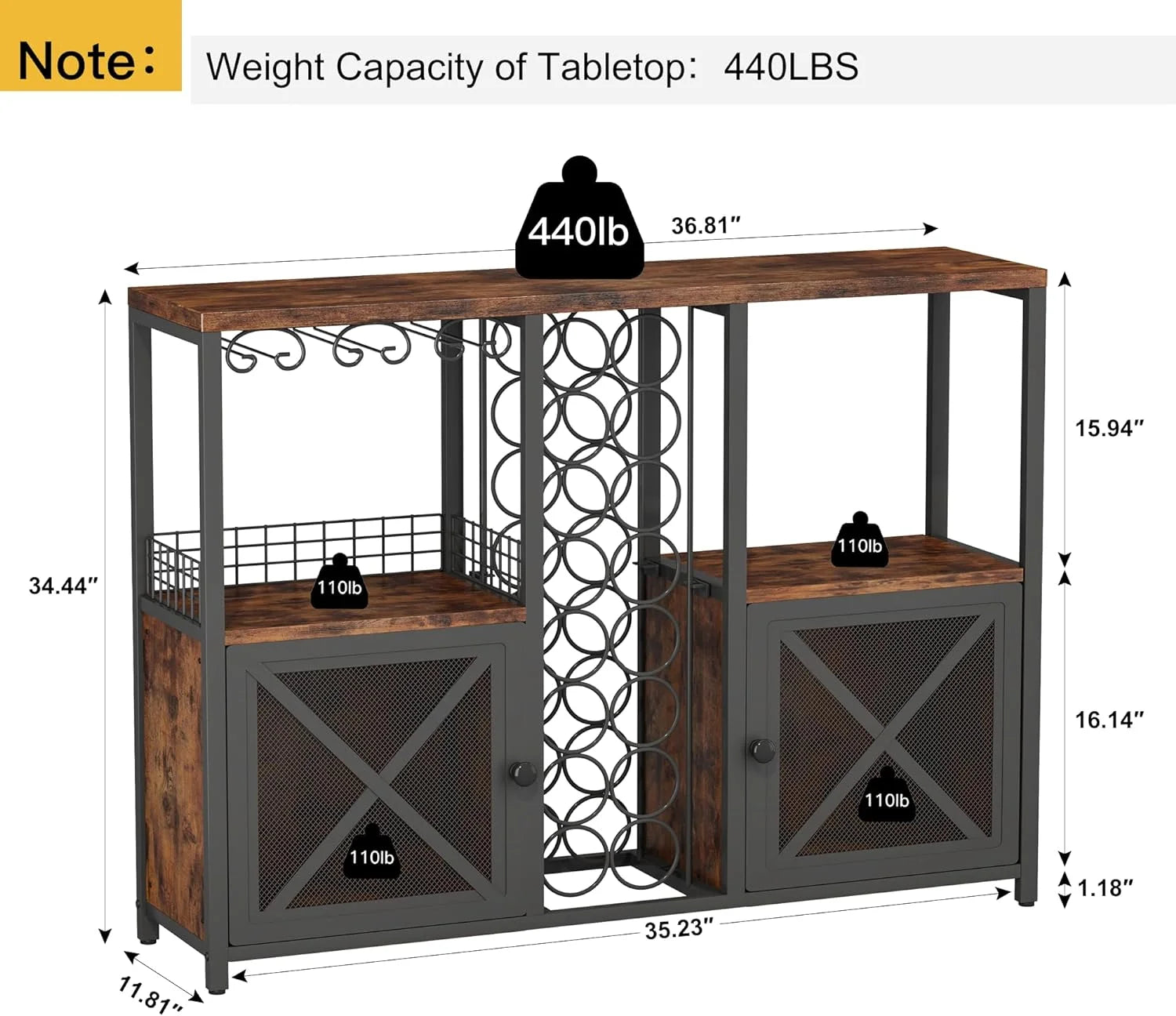 Wooded Coffee Bar Cabinet with Storage Sideboard E195