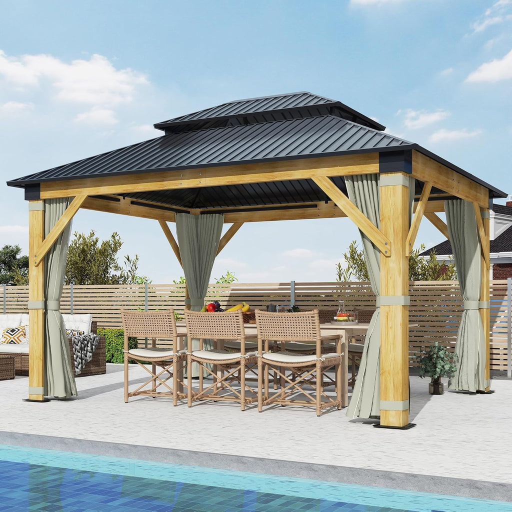 Olive Green Galvanized Steel Roof Wooden Gazebo B9588