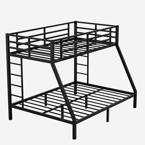 Black Full XL Over Queen Metal Bunk Bed Frame with 2 Ladder K27231