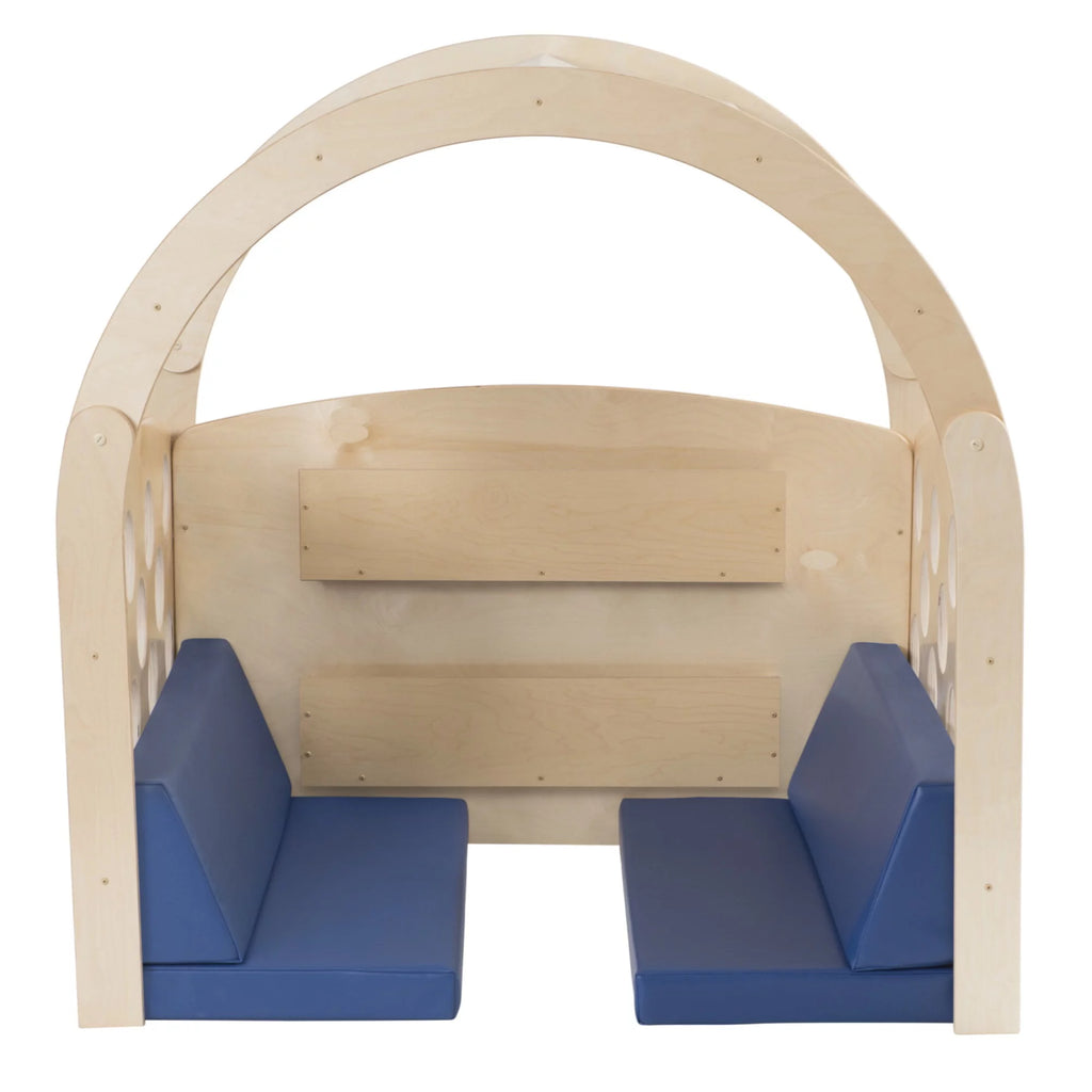 Tan/Red Canopy Reading Nook with Blue Cushions X53364