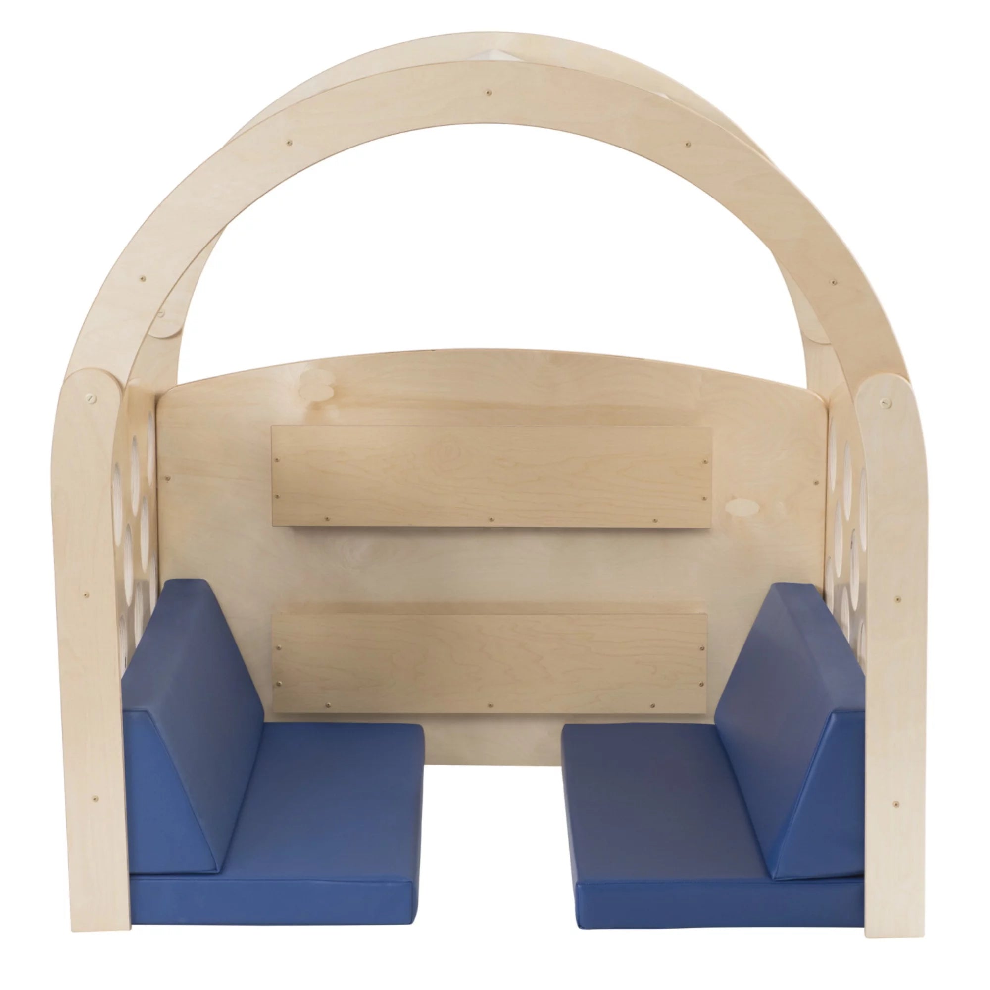 Tan/Red Canopy Reading Nook with Blue Cushions X53364