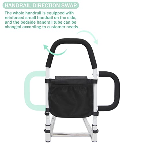 Portable Adjustable Bed Rail with Dual Grab Bars & Storage Pocket A336