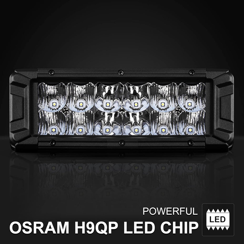 LED Light Bar 8 Inch Double Row 120W 12000LM Spot Flood Combo Off Road Lights Xenon White IP68 Waterproof Driving Light, 2Pcs Q83474