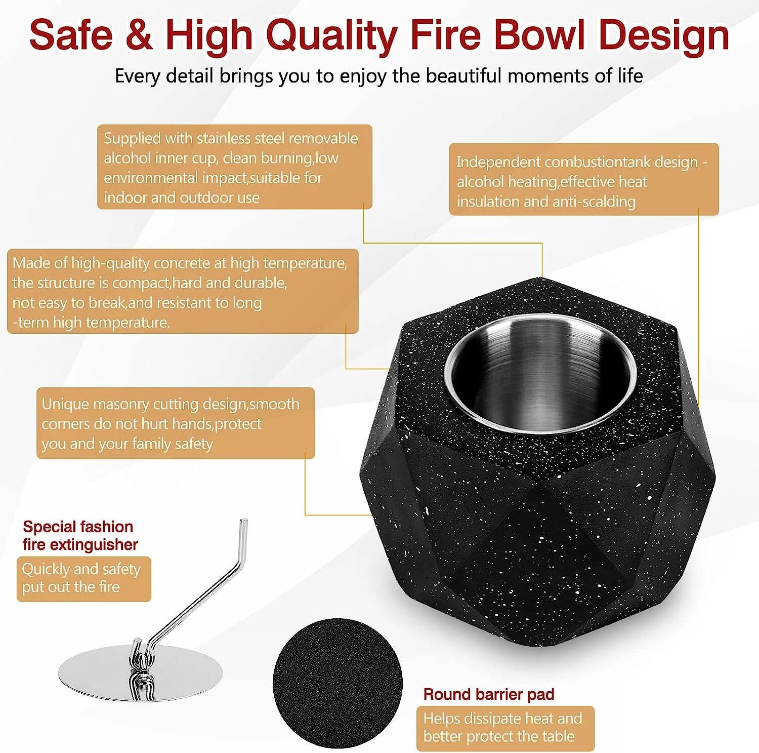 Concrete Tabletop Fire Pit Bowl Alcohol Burner G940067