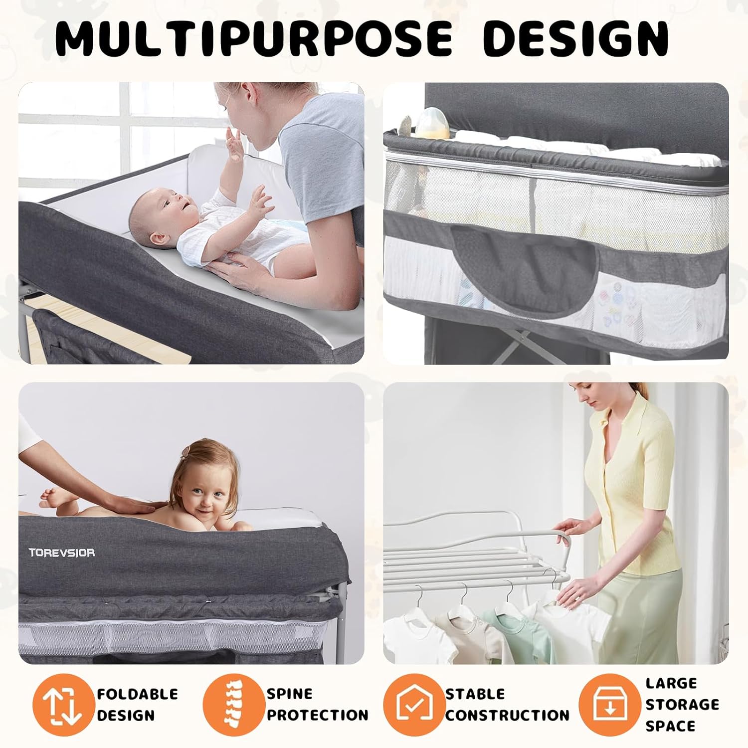 Portable Foldable Changing Table with 2 Storage Baskets I48303
