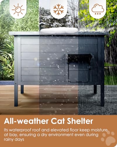 Insulated Weatherproof Outdoor Cat House for Multiple Cats P53855