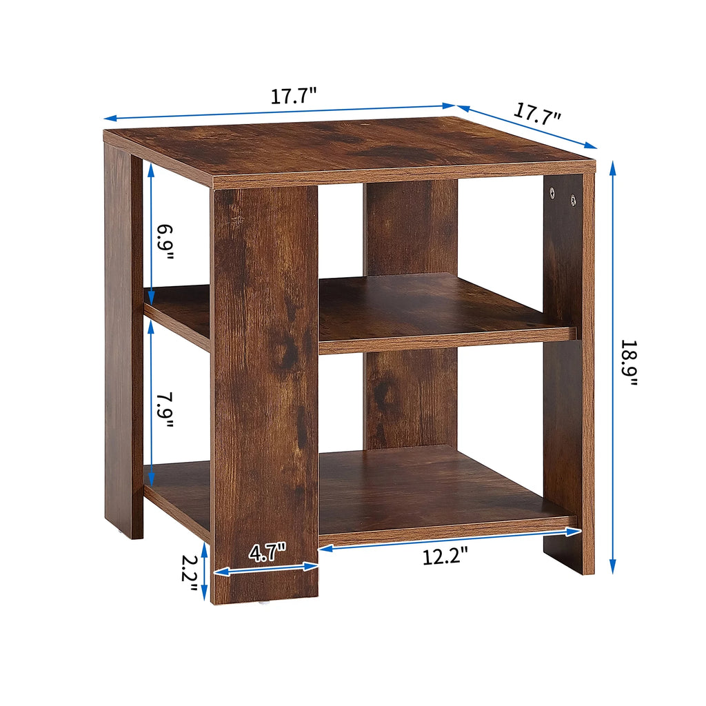 Brown Wood Small End Table with 2 Shelves L67313