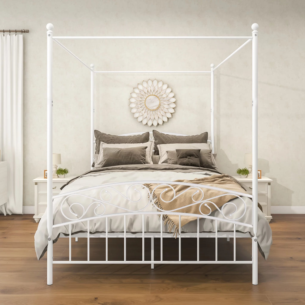 Queen Size Black Metal Canopy Bed Frame with Headboard T952