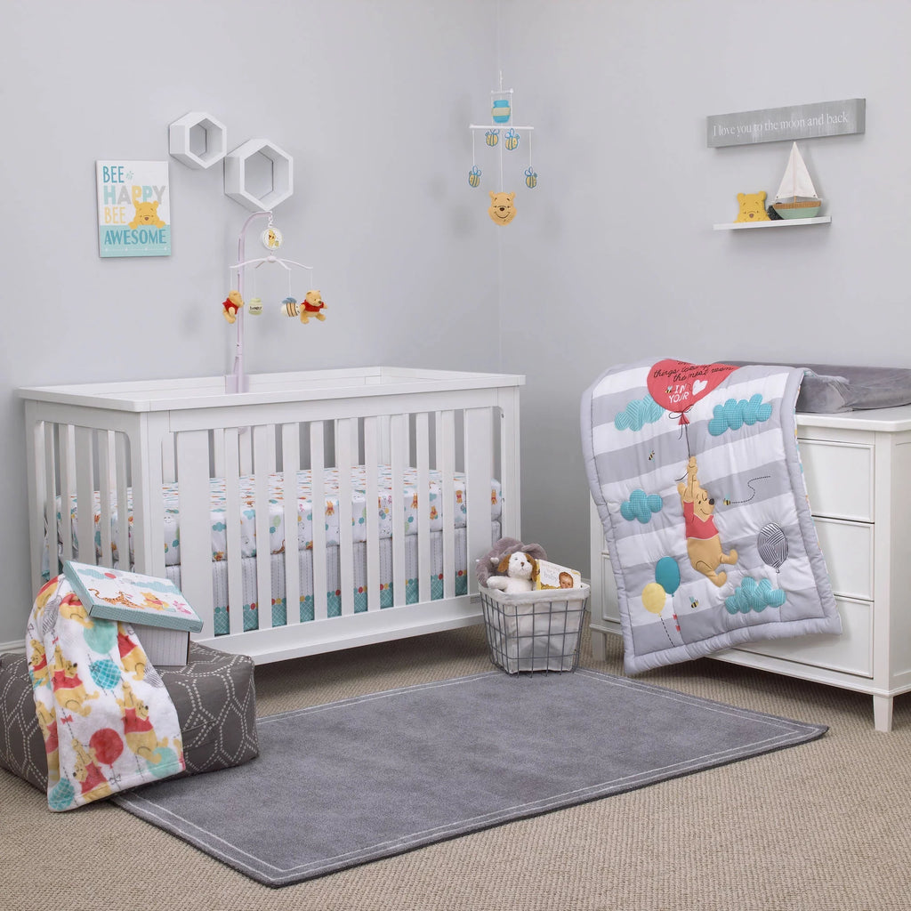 4-Piece Crib Bedding Set, Gray, Red, Blue R460