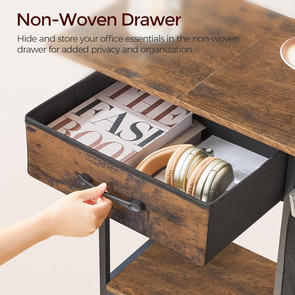 Rustic Brown Rolling Printer Cart with Storage Drawer C741