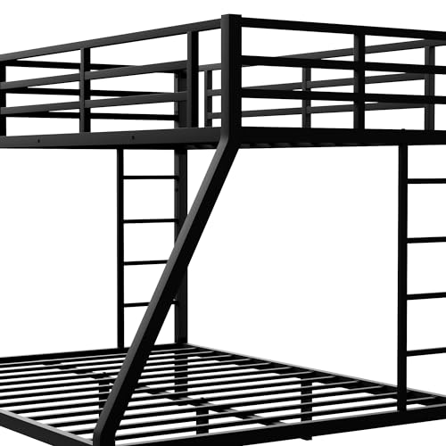 Black Full XL Over Queen Metal Bunk Bed Frame with 2 Ladder K27231