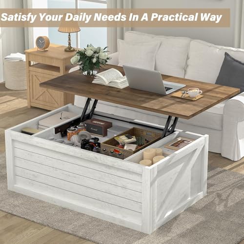 White 48 Inch Lift Top Coffee Table with Storage B597