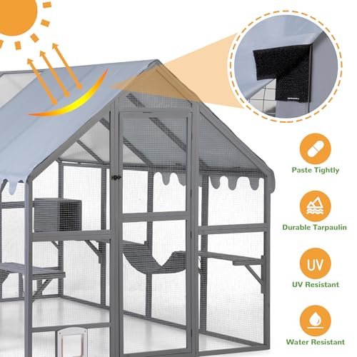 Grey Extra Large Wooden Outdoor Cat Enclosure with Canopy C59261