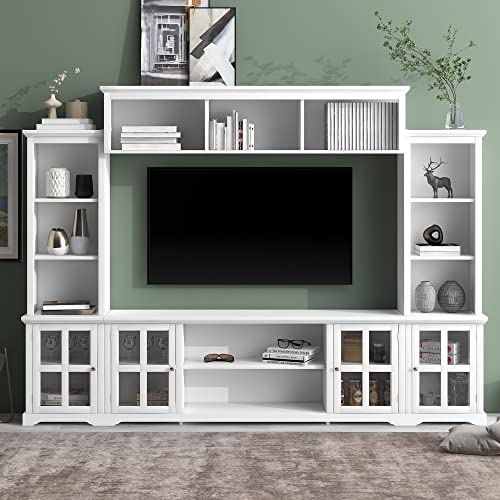 Black TV Console Table with Bookshelves and Tempered Glass Door U48585