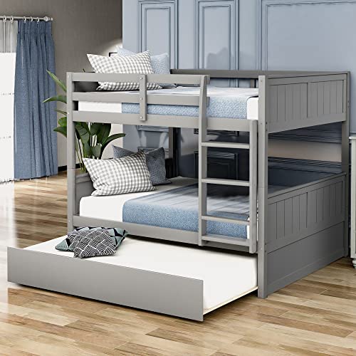 Twin Over Full Solid Wood Bunk Bed with Slide and Stairs D861371