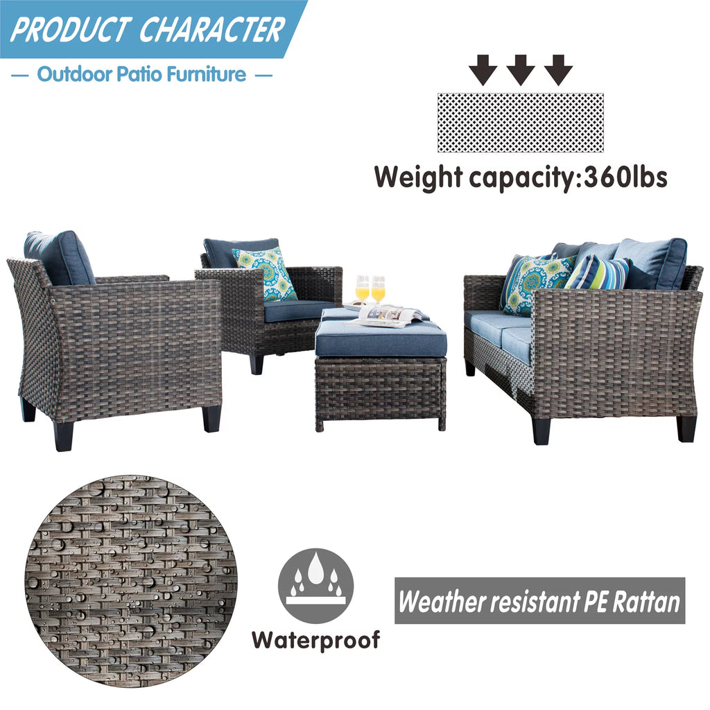 6 Pieces Outdoor Patio Sectional Sofa with Steel Frame U849406