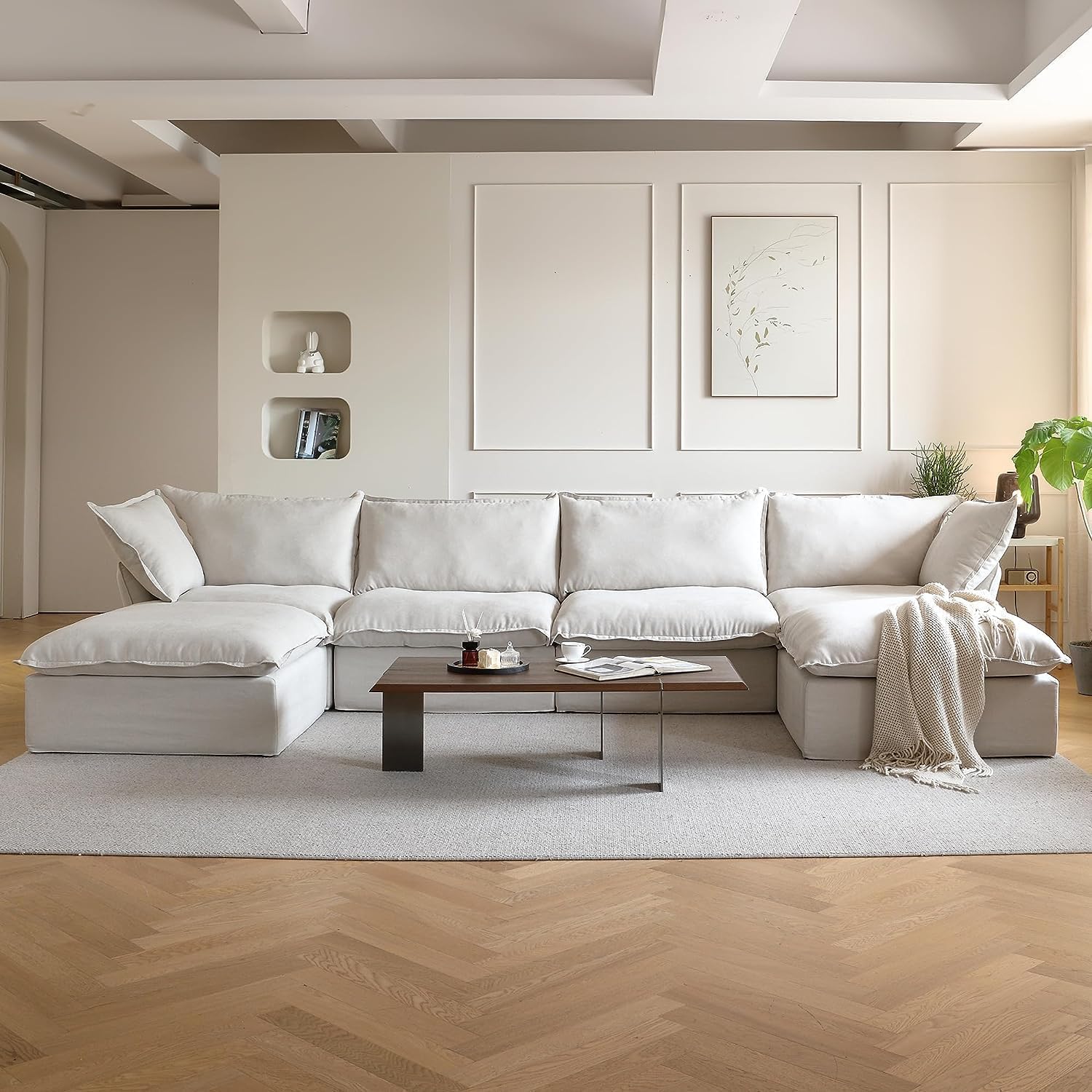 Beige U Shape Sectional Sofa with Ottomans H192961