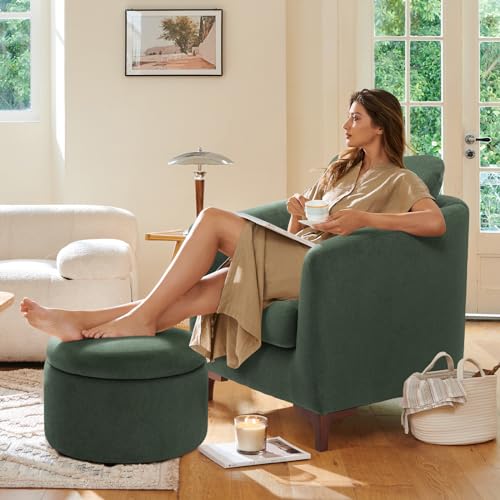 Velvet Accent Chair with Storage Ottoman Set of 2, Camel Q505167