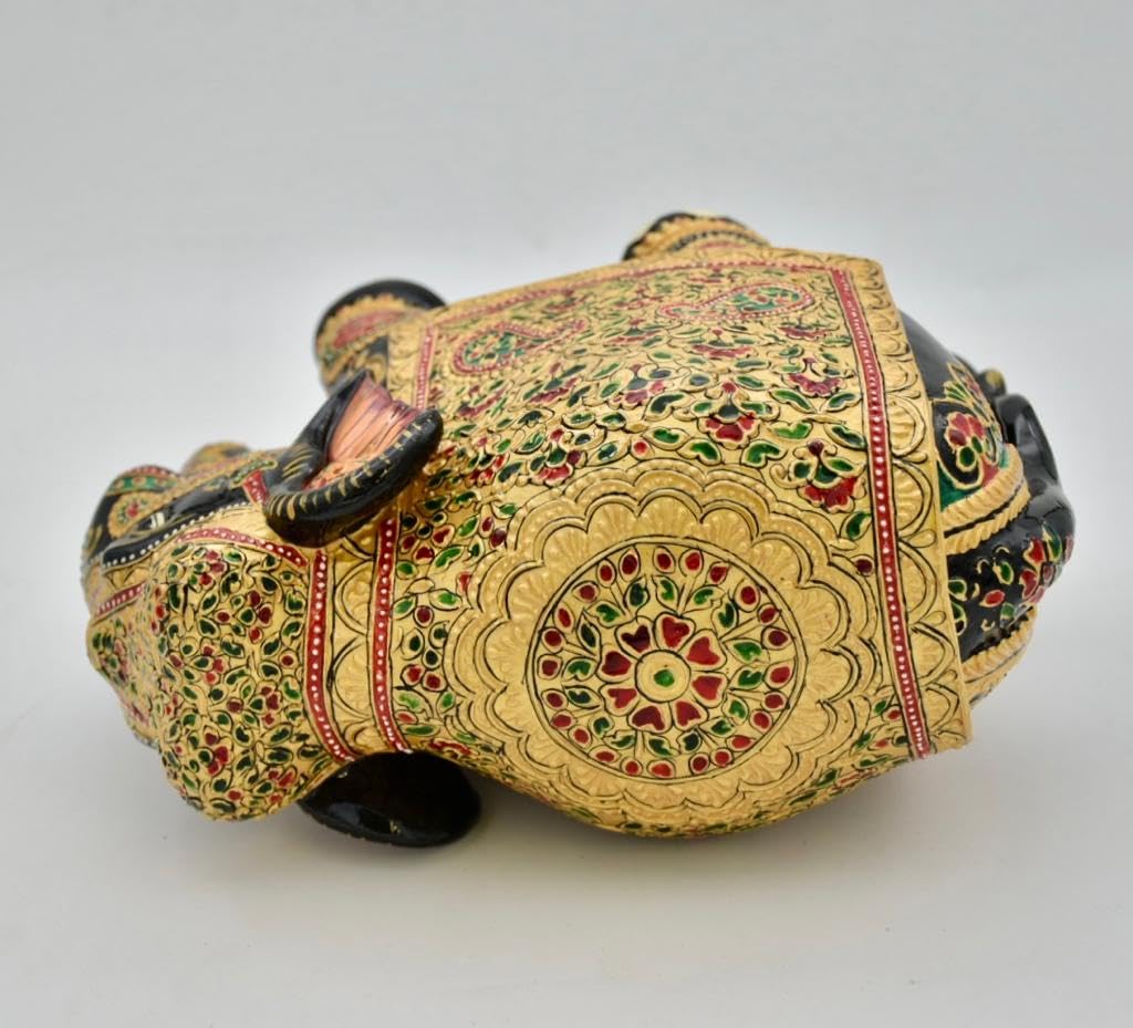 8 Inch Handmade Wooden Elephant Statue with Gold Foil O259240